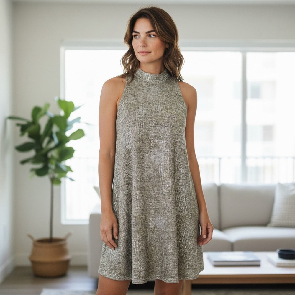 AUDREY 3+1 metallic halter A line shift swing dress size small
